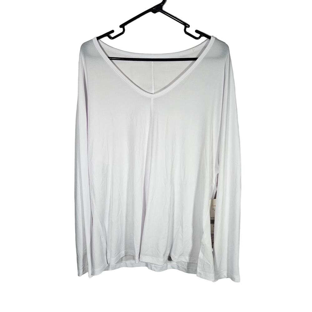 Fabletics Womens Lydia‎ Side Split Long Sleeve Tee White XXL NWT Loose